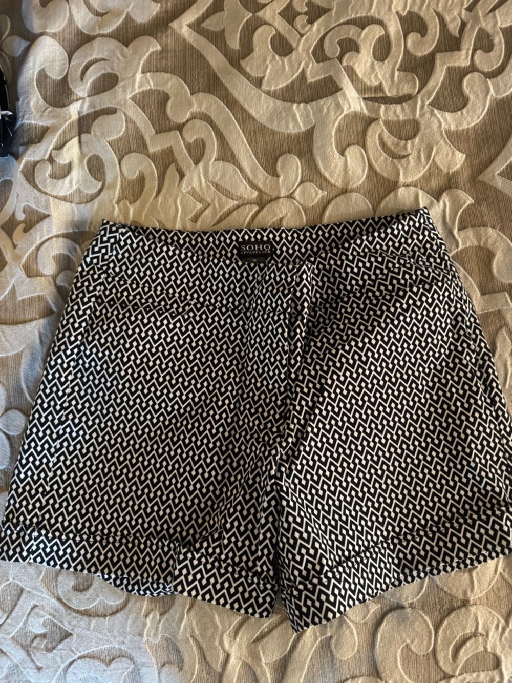 Soho Apparel Black and White Geometric Bermuda Shorts